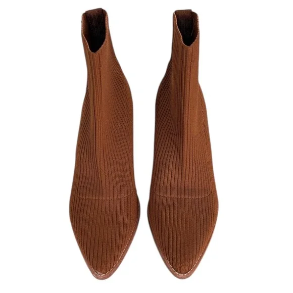 Steven By Steve Madden Nara Sock Booties Camel Brown 7.5 Stacked Block Heel - Picture 3 of 8